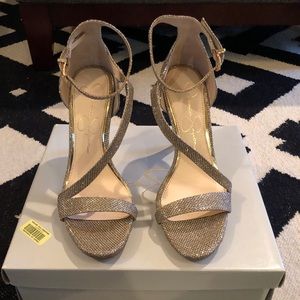 Jessica Simpson gold glitter heels
